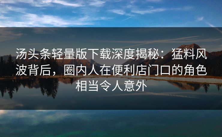 汤头条轻量版下载深度揭秘：猛料风波背后，圈内人在便利店门口的角色相当令人意外